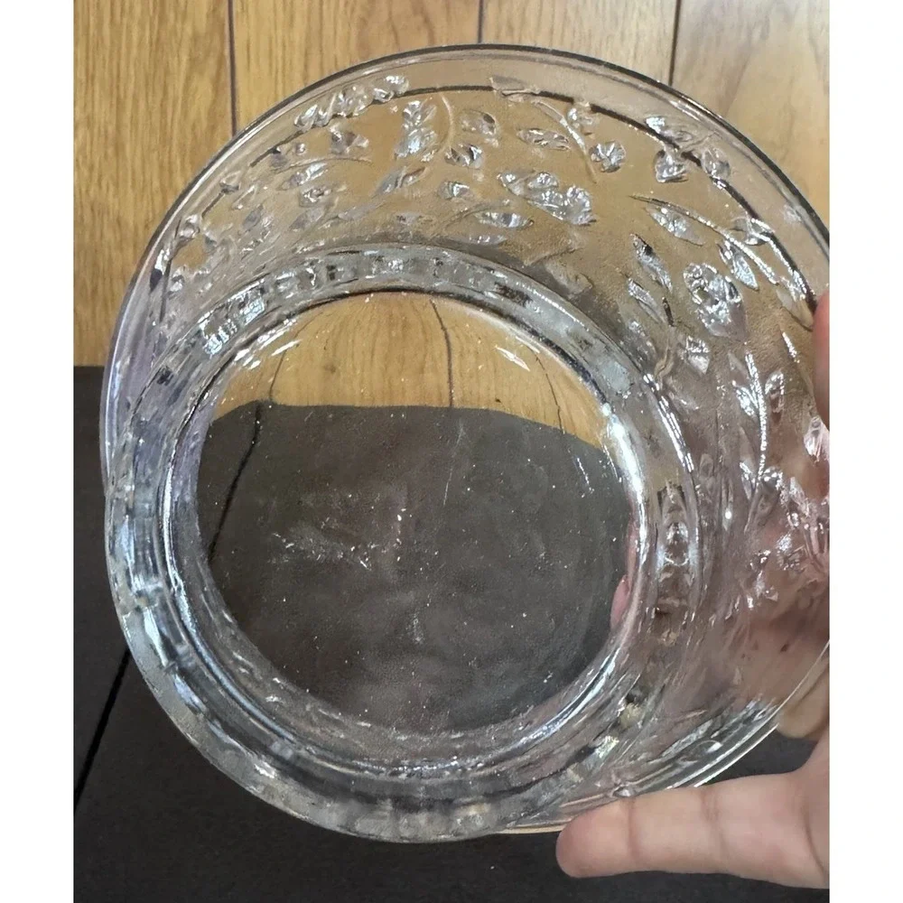 Vintage KIG Indonesia Clear Pressed Glass Covered Bowl Leaf‎ Branch Pattern 7